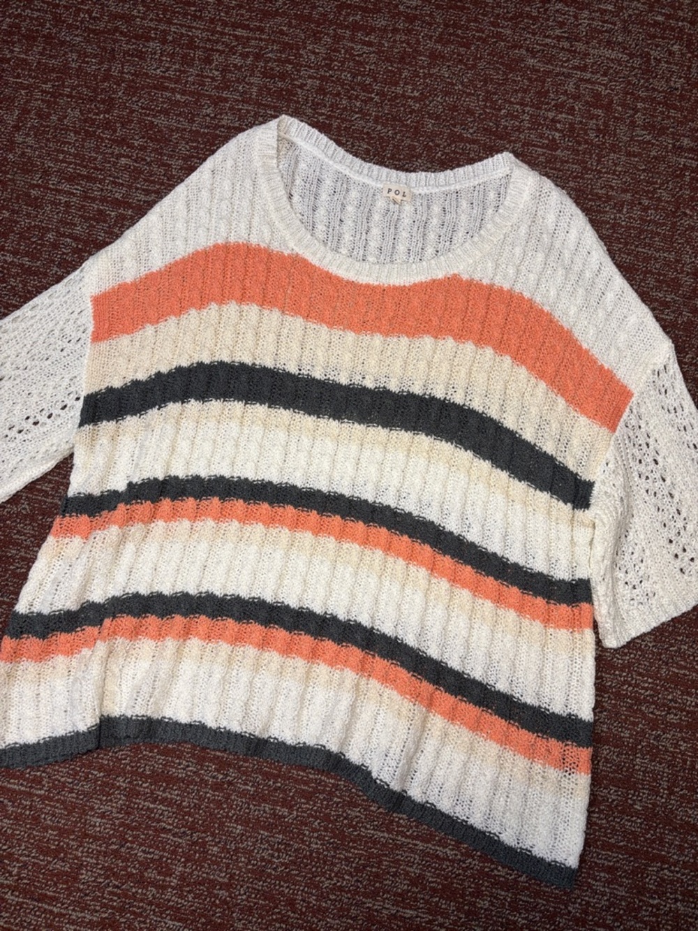 POL crochet knit oversize short sleeve casual striped sweater women’s small‎